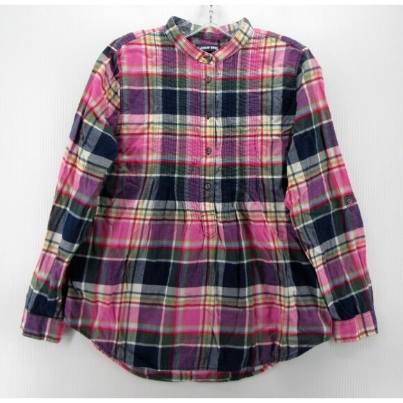 Lands End Top 10P Petites Flannel 1/2 Button Up Shirt Band Collar - Picture 1 of 11